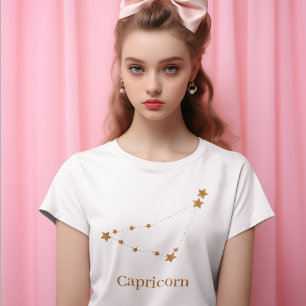 Camiseta Sinal Zodiac Moderno de Capricórnio Dourado  Elem