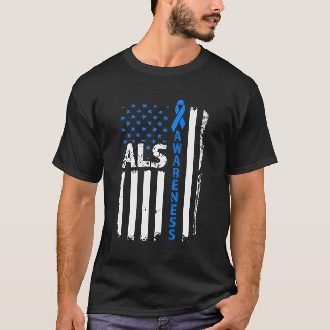 Camiseta Sinalizador Als Awarness Blue Ribbon Us (Frente)