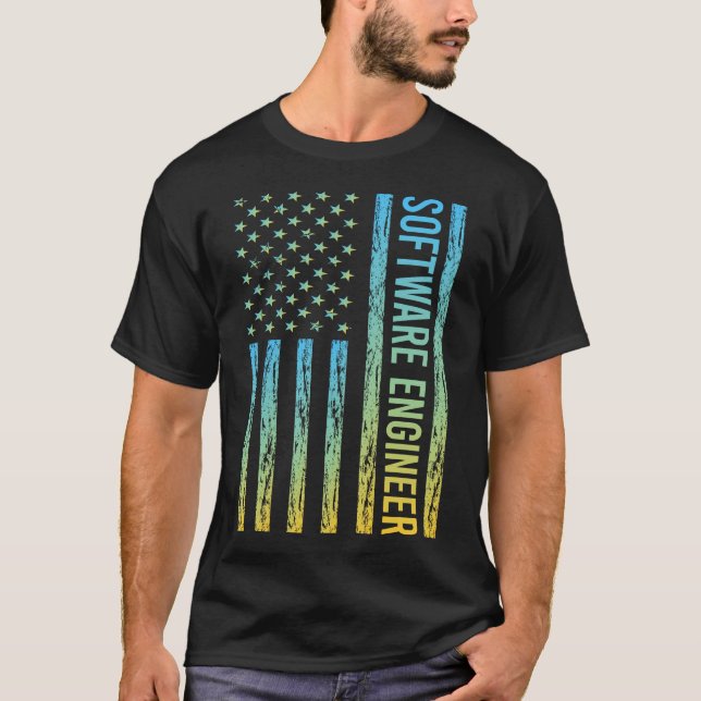 Camiseta Sinalizador Amarelo Azul EUA - Engenheiro de Softw (Frente)