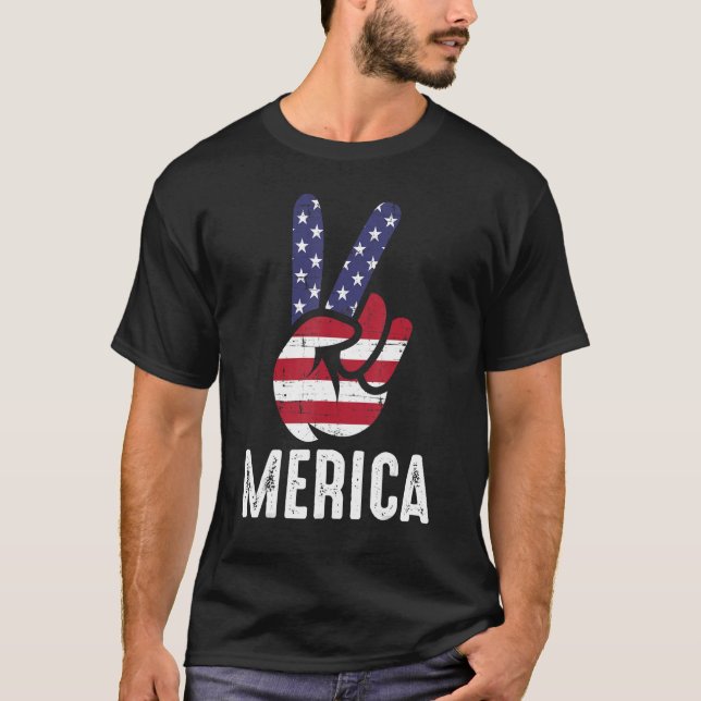 Camiseta Sinalizador Americano e Patriótico Sinal de Paz (Frente)