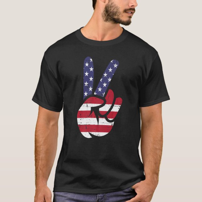 Camiseta Sinalizador Americano e Patriótico Sinal de Paz (Frente)