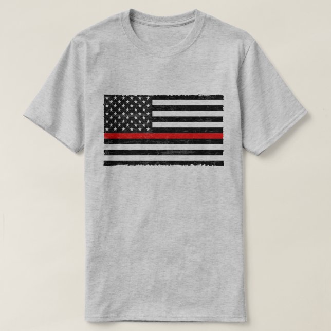 Camiseta Sinalizador Americano Grungente da Linha Vermelha  (Frente do Design)