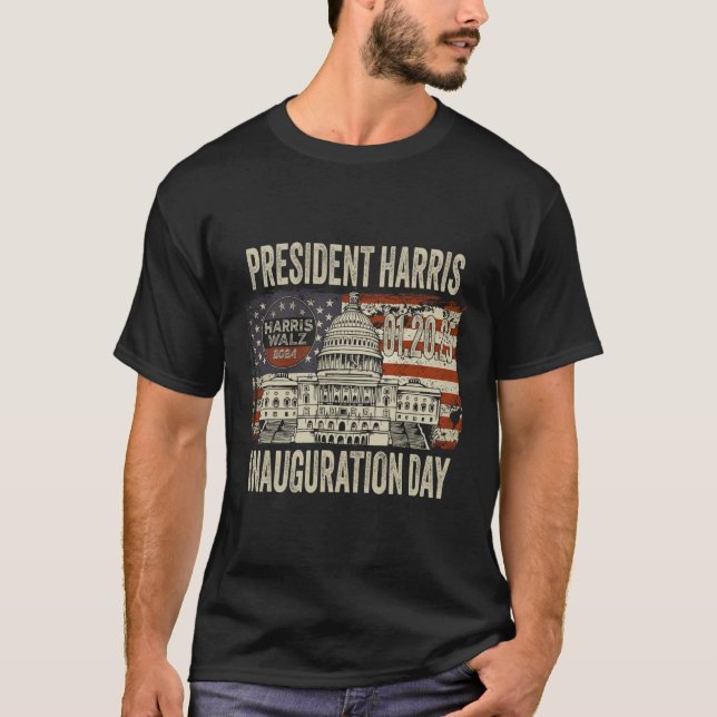 Camiseta Sinalizador Americano Kamala Harris Presidente Ina (Frente)