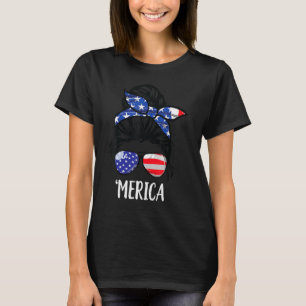 Camiseta Sinalizador Americano Messy Bun Forças Armadas Pat
