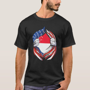 Camiseta Sinalizador Americano Orgulhoso de Meu Cingapura E