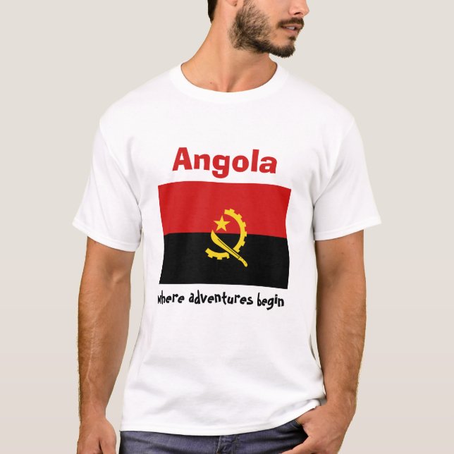 Camiseta Sinalizador Angola + Mapa + T-Shirt de Texto (Frente)