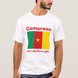 Camiseta Sinalizador Camarões + Mapa + T-Shirt de Texto