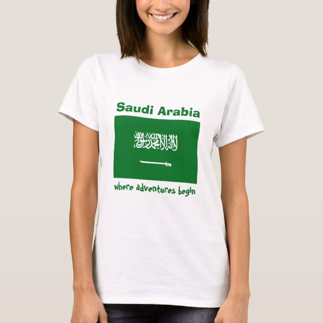 Camiseta Sinalizador da Arábia Saudita + Mapa + T-Shirt de  (Frente)