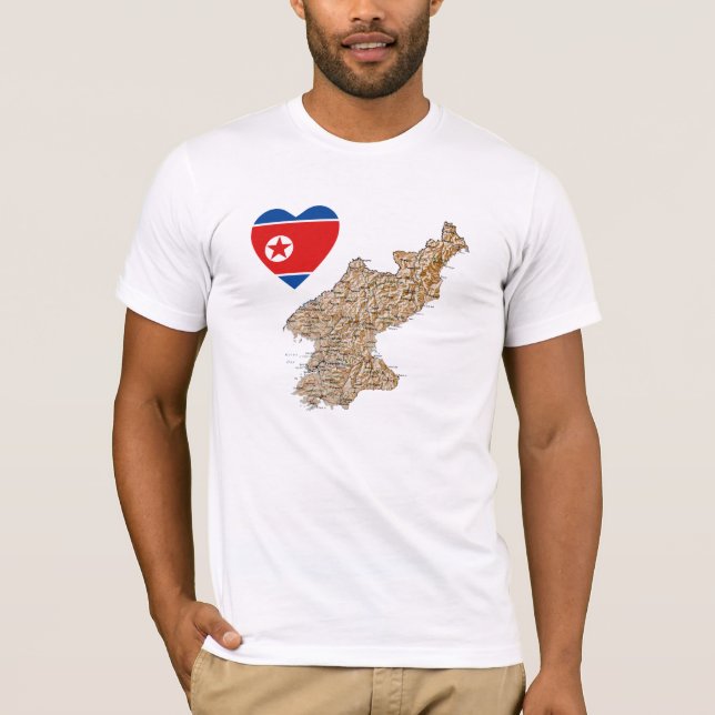 Camiseta Sinalizador da Coreia do Norte Heart and Map T-Shi (Frente)