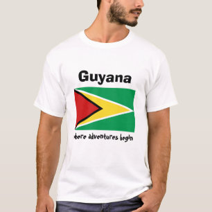 Camiseta Sinalizador da Guiana + Mapa + T-Shirt de Texto
