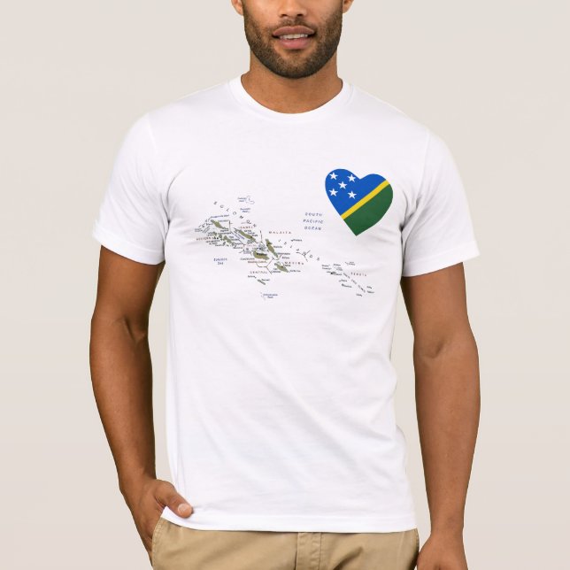 Camiseta Sinalizador das Ilhas Salomão Coração e Mapa de T- (Frente)