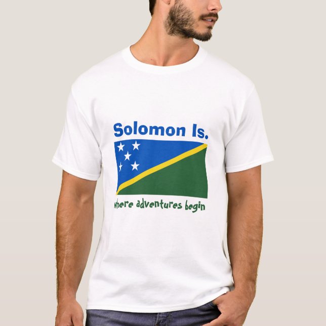 Camiseta Sinalizador das Ilhas Salomão + Mapa + Texto T-Shi (Frente)
