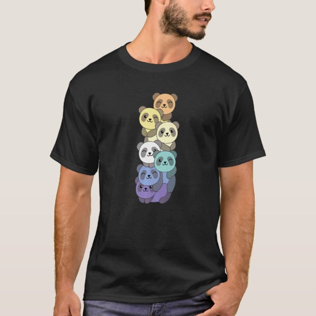 Camiseta Sinalizador de Genderfaun Pile Pride Lgbtq Pandas  (Frente)