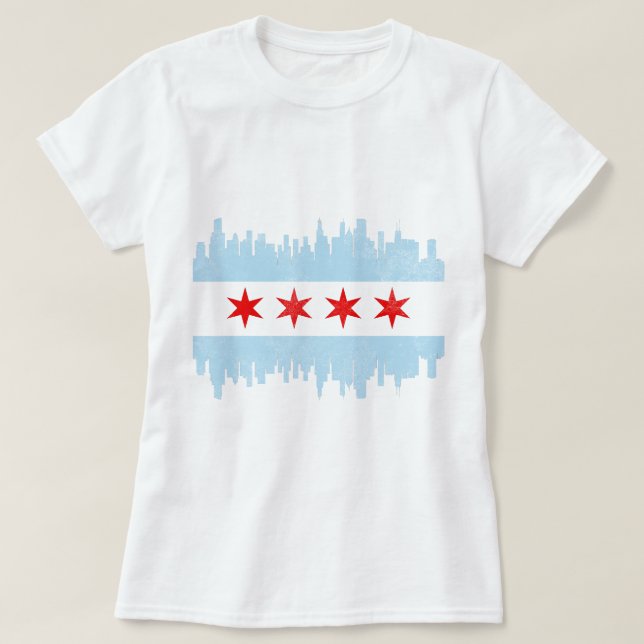 Camiseta Sinalizador de Linha do Skyline em Chicago com Dis (Frente do Design)