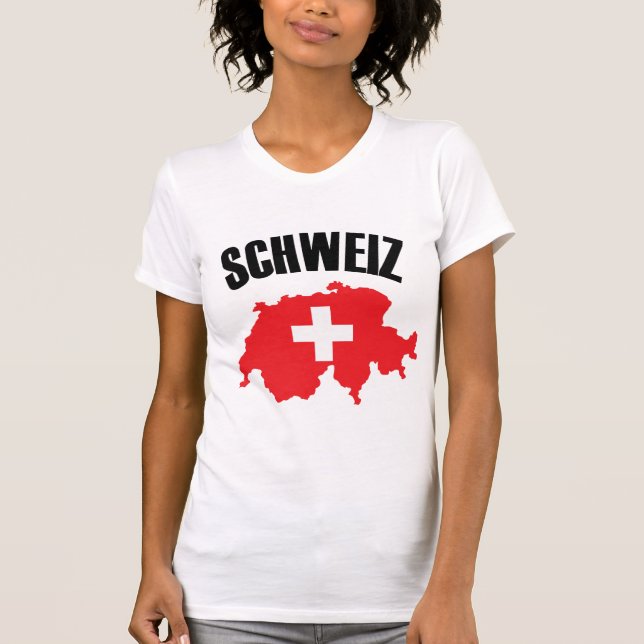 Camiseta Sinalizador de Mapa de Suiça Schweiz (Frente)