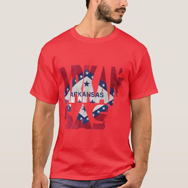 Camiseta Sinalizador de Mapa Tipográfico do Arkansas (Frente)
