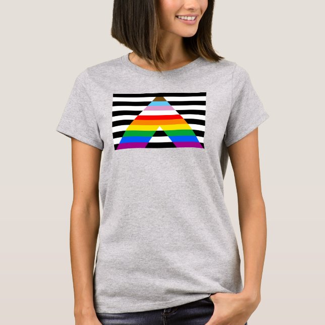 Camiseta Sinalizador de Orgulho Ally do Progresso LGBTQ (Frente)