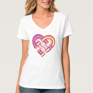 Camiseta Sinalizador de Orgulho Lésbico de Coração Tecido V