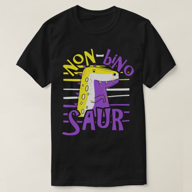 Camiseta Sinalizador de Orgulho Não Binário Engraçado Dinos (Frente do Design)