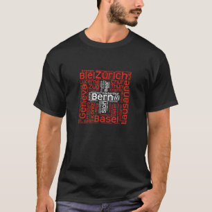 Camiseta Sinalizador de suiça com Nomes de Cidade Suíça Art