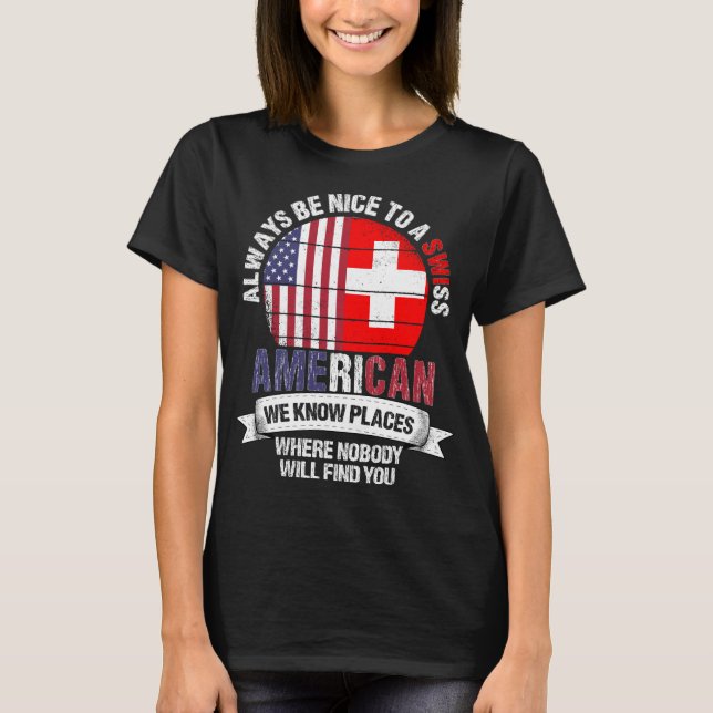Camiseta Sinalizador de Suiça da Suíça American know Places (Frente)