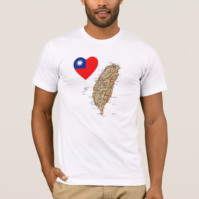 Camiseta Sinalizador de Taiwan Heart and Map T-Shirt (Frente)