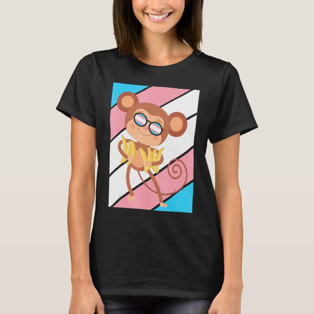 Camiseta Sinalizador de Transgênero do Orgulho Macaco LGBTQ (Frente)