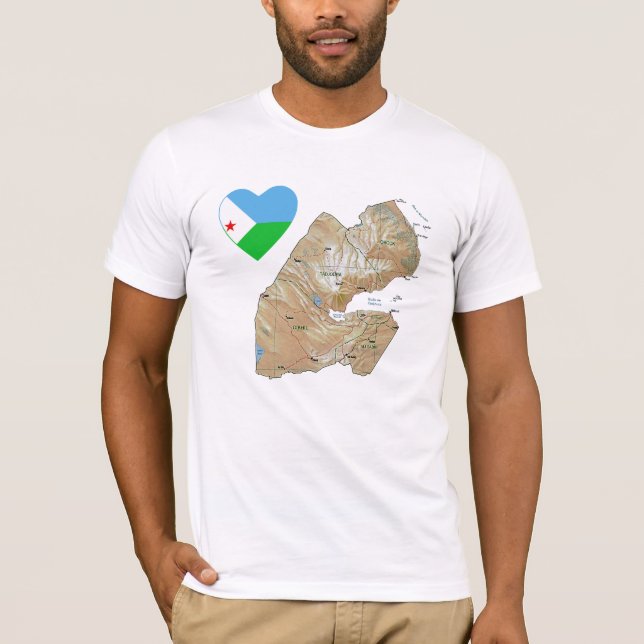Camiseta Sinalizador Djibouti Coração e Mapear T-Shirt (Frente)