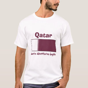 Camiseta Sinalizador do Catar + Mapa + T-Shirt de Texto
