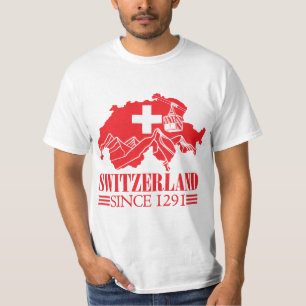 Camiseta Sinalizador do Mapa de suiças Desde Montanhas 1291