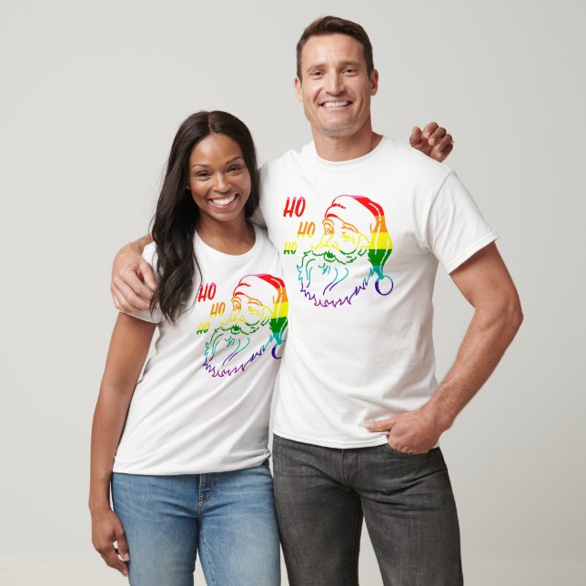 Camiseta Sinalizador do Orgulho LGBTQ Arco-Íris Natal Papai (Unissex)