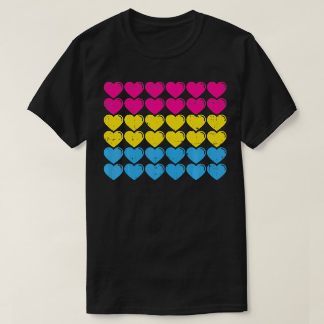 Camiseta Sinalizador do Orgulho Pansexual Corações Adoram B (Frente do Design)