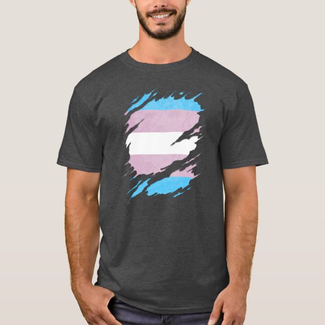 Camiseta Sinalizador do Orgulho Transgênero com Ripagem (Frente)