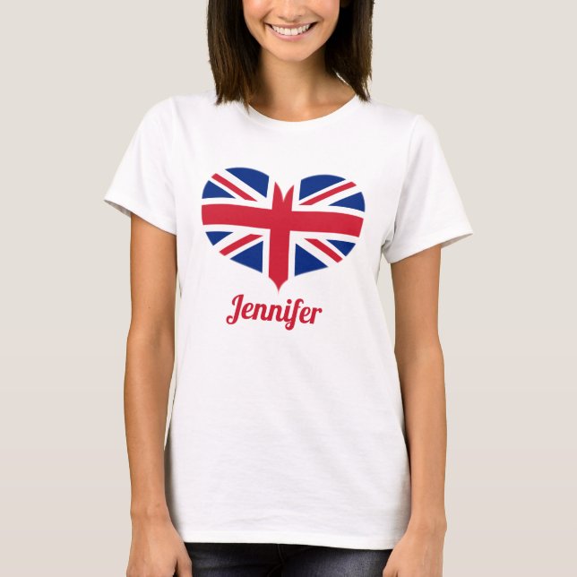 Camiseta Sinalizador do Reino Unido com Forma de Coração |  (Frente)
