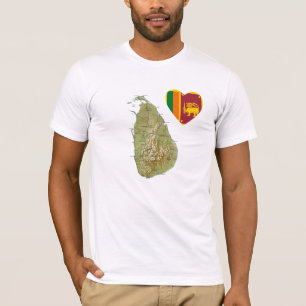 Camiseta Sinalizador do Sri Lanka - Coração e Mapear T-Shir