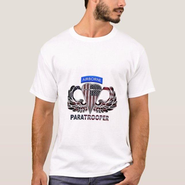 Camiseta Sinalizador dos EUA com Asas e Paraquedistas de bo (Frente)