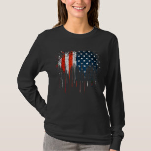 Camiseta Sinalizador Dos Eua Com Desmaios A Derramar Branco