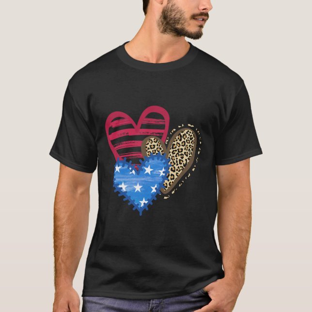 Camiseta Sinalizador Dos Eua Coração 4 De Julho Leopard Pat (Frente)