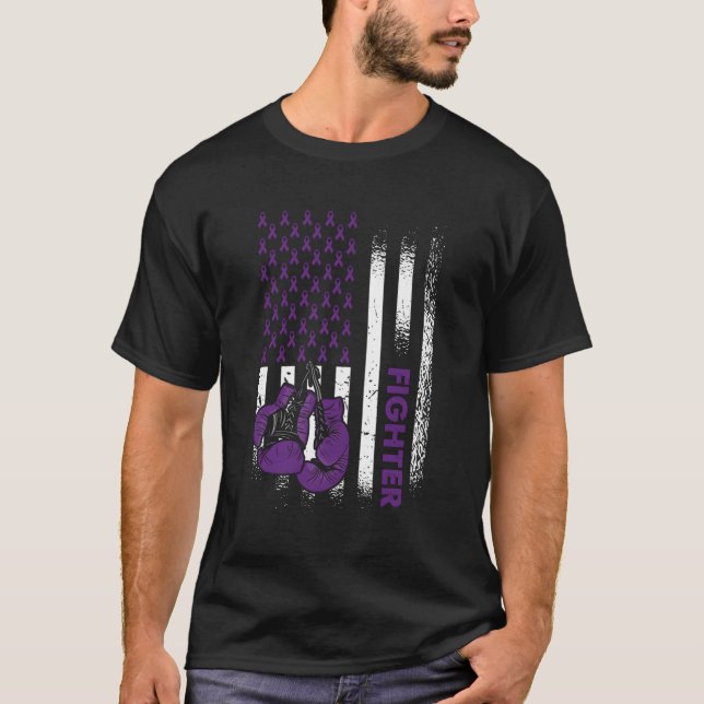 Camiseta Sinalizador Dos Eua Epilepsia Fighter Purple Ribbo (Frente)