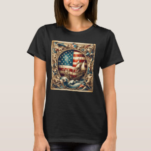 Camiseta Sinalizador dos EUA, Estilo de Pintura Antigo, Sin