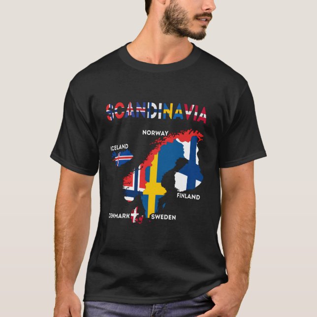 Camiseta Sinalizador Escandinávia Países Nórdicos Mapas Nor (Frente)
