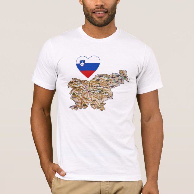 Camiseta Sinalizador Eslovênia Coração e Mapa de T-Shirt (Frente)