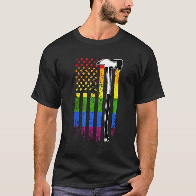 Camiseta Sinalizador Fi do Bombeiro American Flag Lgbt Q Or (Frente)