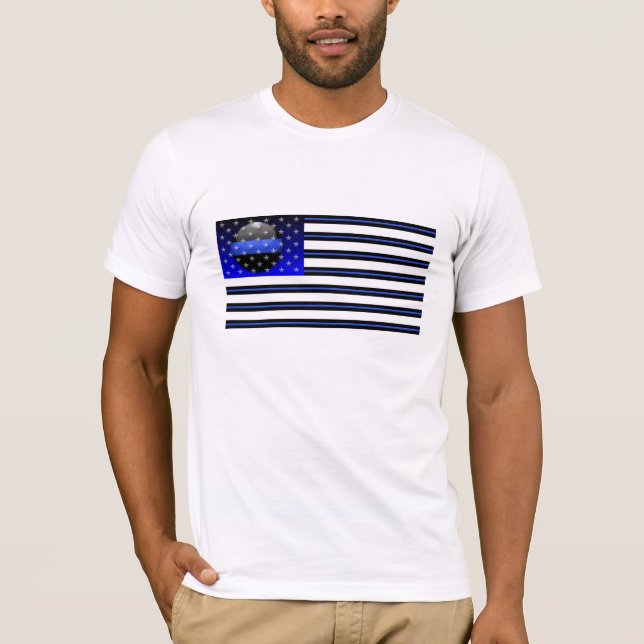 Camiseta Sinalizador fino de linha azul - Estrelas, Stripes (Frente)