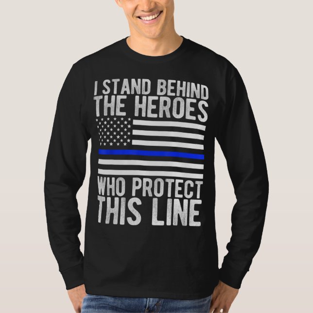 Camiseta Sinalizador fino de linha azul - Polícia de herói  (Frente)