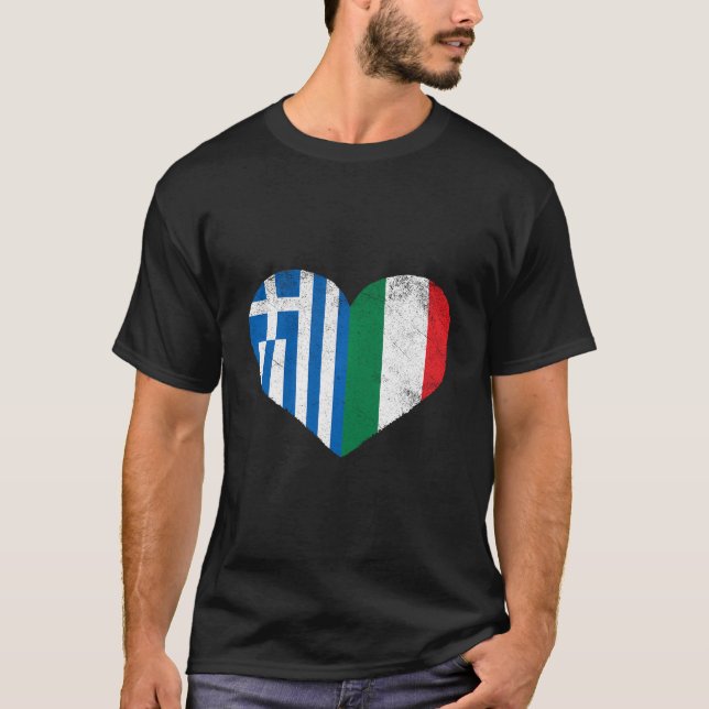 Camiseta Sinalizador Grego Italiano Coração Metade Italiano (Frente)