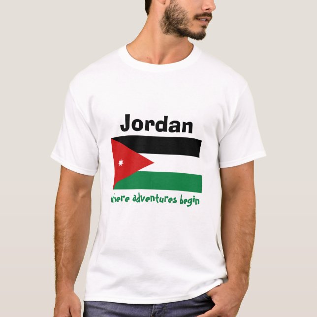Camiseta Sinalizador Jordânia + Mapa + T-Shirt de Texto (Frente)