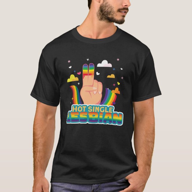 Camiseta Sinalizador lésbica do Solteiro quente do orgulho (Frente)