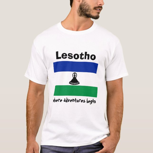 Camiseta Sinalizador Lesoto + Mapa + T-Shirt de Texto (Frente)