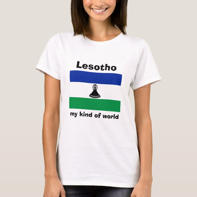 Camiseta Sinalizador Lesoto + Mapa + T-Shirt de Texto (Frente)